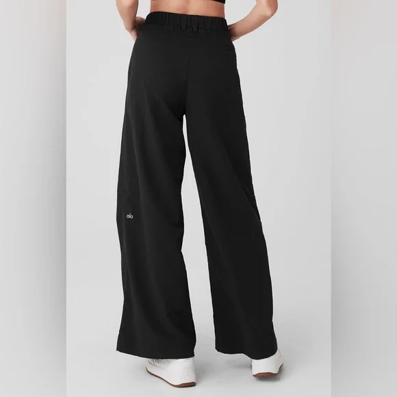 Alo Yoga High Waist Street Smart Trouser Pant Womens Small Wide Leg Black NWOT - Picture 2 of 9
